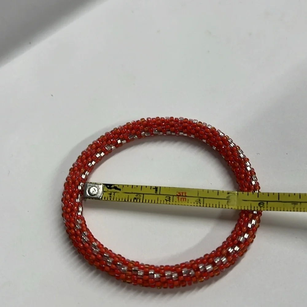 Orange Silver Beaded Mesh Small Bracelet